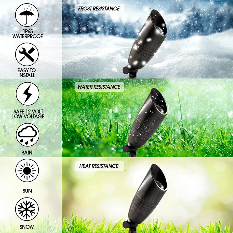 MIK Solutions أضواء سبوت LED للإضاءة الخارجية للمناظر الطبيعية 108 (عبوة 4) - أضواء سبوت LED من النحاس الأصفر للإضاءة الأمنية للحدائق المنزلية الجميلة والمشرقة وطويلة الأمد لمنطقة الفناء وحوض السباحة (بدون لمبة) - Image 3